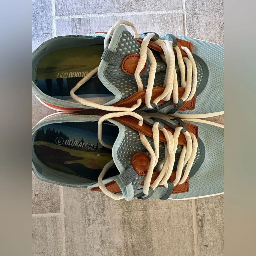 OluKai Manele Golf Shoe Pale Moss/Molten Orange 11.5 - Picture 4 of 10